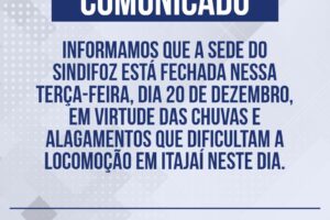 Comunicado: sede fechada nessa terça-feira