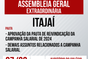 Assembleia Geral da Campanha Salarial de Itajaí nesta quinta-feira