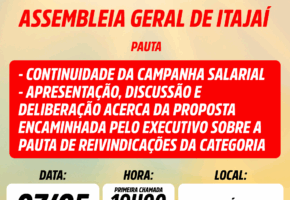 Assembleia Geral de Itajaí na próxima quarta-feira