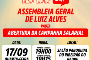 Assembleia Geral em Luiz Alves na próxima quarta-feira