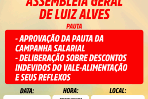 Assembleia Geral em Luiz Alves na próxima terça-feira